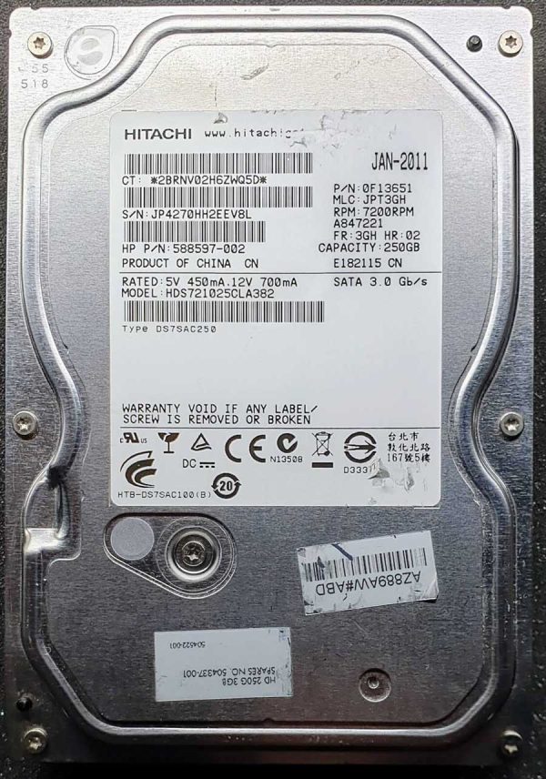 Hitachi HDS721025CLA382 JPT3GH JAN-2011