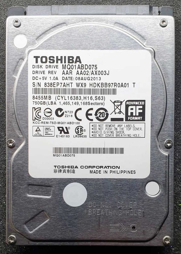 Toshiba MQ01ABD075 HDKBB97R0A01 08-AUG-2013