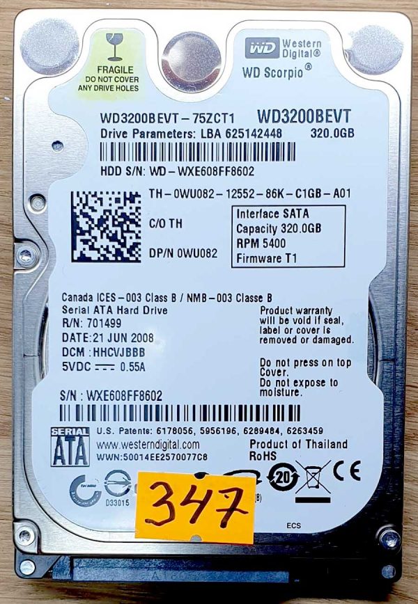 WD 3200BEVT-75ZCT1 xxxVJxxx 21-JUN-2008