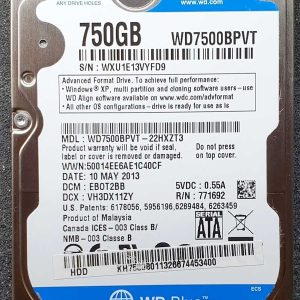 WD 7500BPVT-22HXZT3 xxxT2xxx 10-MAY-2013
