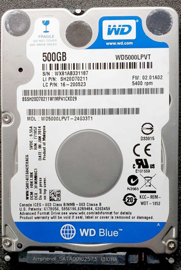 WD 5000LPVT-24G33T1 xxxTJxxx 08-JAN-2014