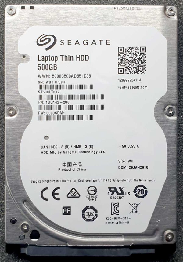 Seagate ST500LT012-1DG142 WBYxxx 29-JAN-2018