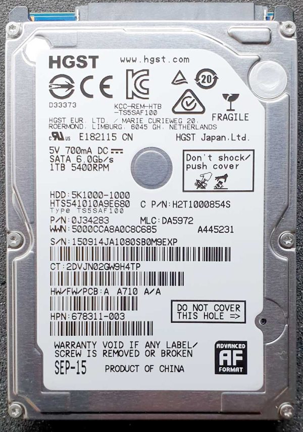 HGST HTS541010A9E680 DA5972 SEP-2015