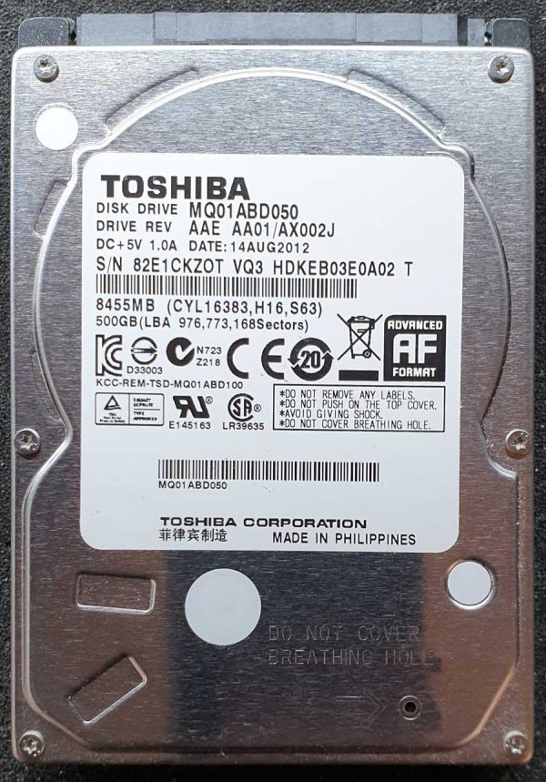 Toshiba MQ01ABD050 HDKEB03E0A02 14-AUG-2012