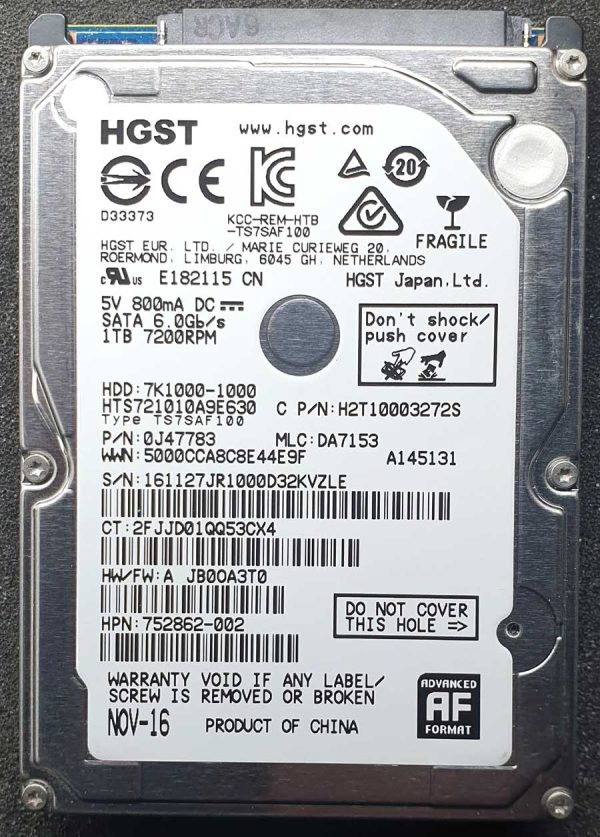 HGST HTS721010A9E630 DA7153 NOV-2016