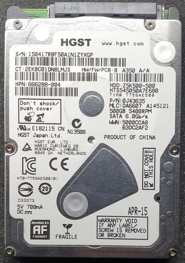 HGST HTS545050A7E680 DA6607 APR-2015