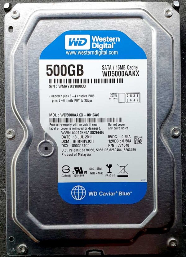 WD 5000AAKX-001CA0 xxxVJxxx 13-JUL-2013