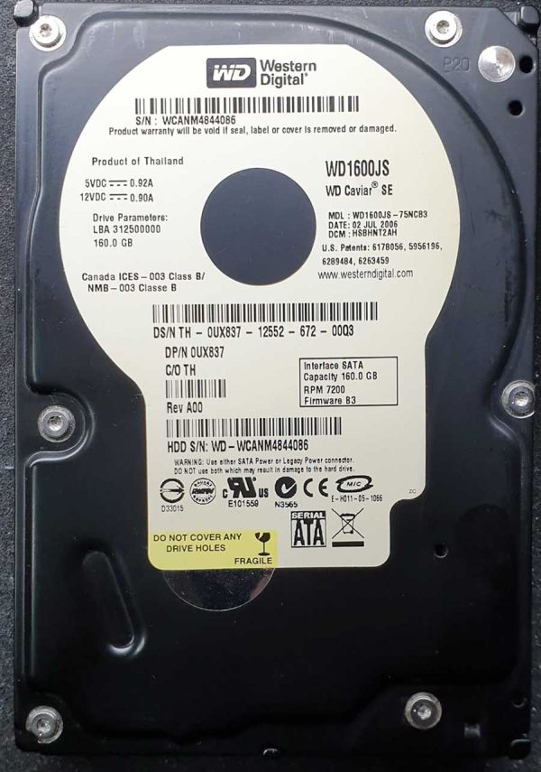 WD 1600JS-75NCB3 xxxT2xxx 02-JUL-2006