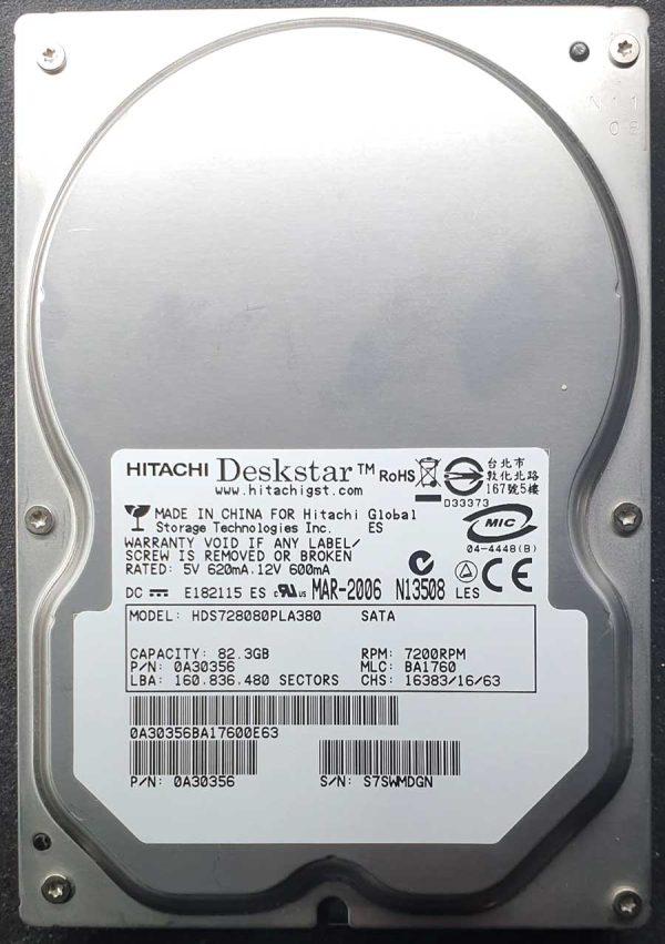 Hitachi HDS728080PLA380 BA1760 MAR-2006