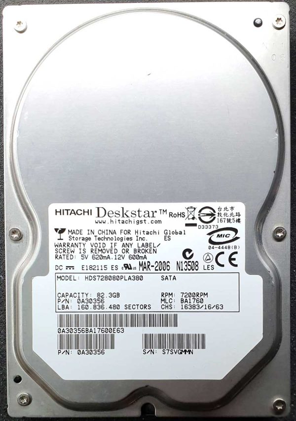 Hitachi HDS728080PLA380 BA1760 MAR-2006