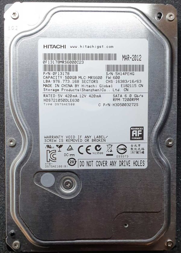 Hitachi HDS721050DLE630 MRS600 MAR-2012