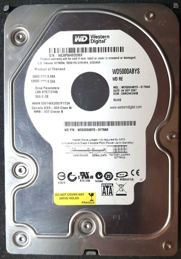 WD 5000ABYS-01TNA0 xxxV2xxx 04-SEP-2007
