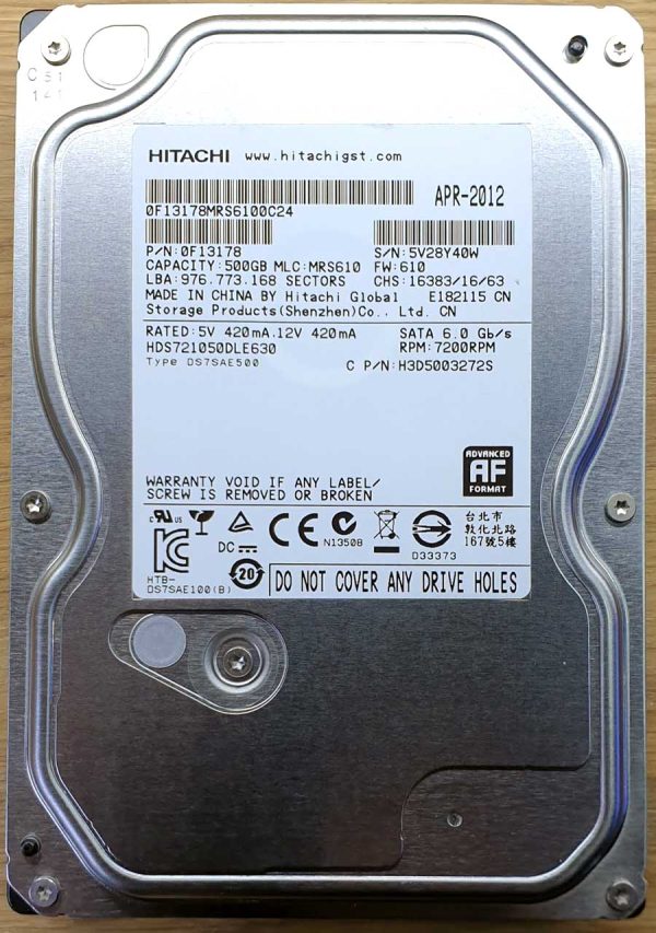 Hitachi HDS721050DLE630 MRS610 APR-2012