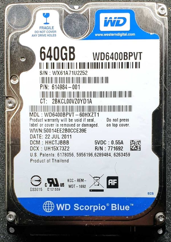 WD 6400BPVT-60HXZT1 xxxTJxxx 22-JUL-2011