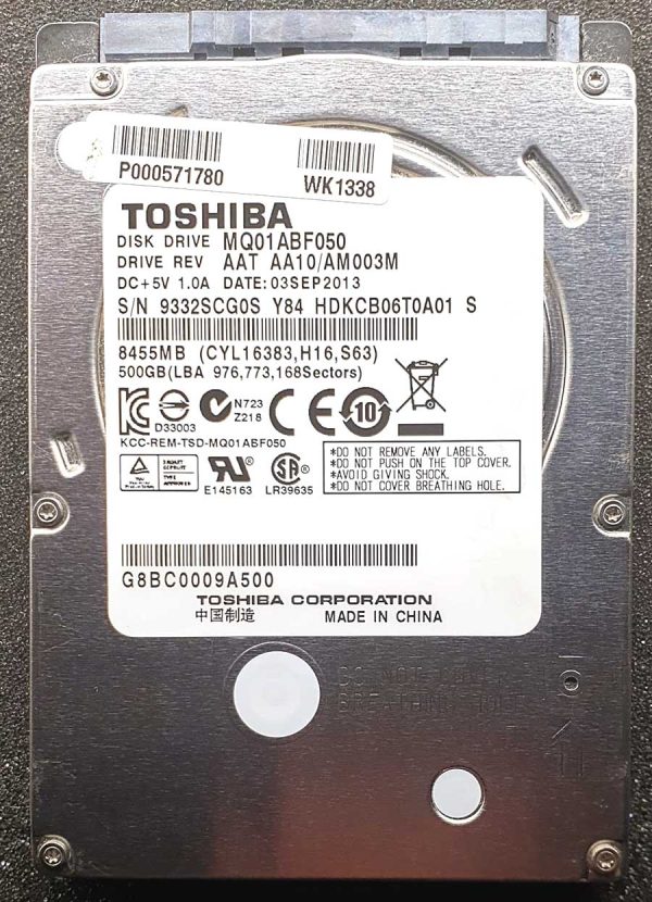 Toshiba MQ01ABF050 HDKCB06T0A01 03-SEP-2013