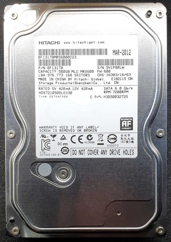 Hitachi HDS721050DLE630 MRS600 MAR-2012
