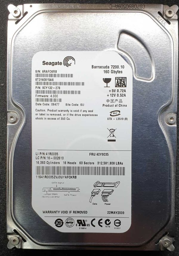 Seagate ST3160815AS 6RAxxx 25-MAY-2009