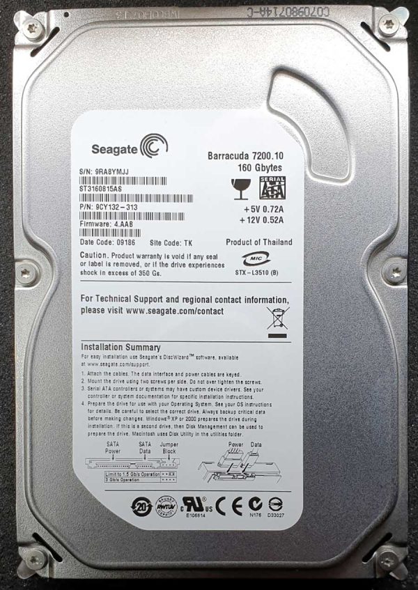 Seagate ST3160815AS 9RAxxx 02-NOV-2008