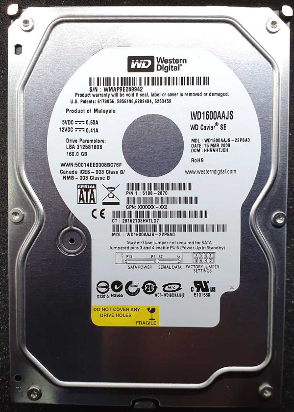 WD 1600AAJS-22PSA0 xxxTJxxx 15-MAR-2008