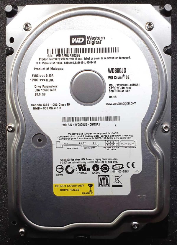 WD 800JD-00MSA1 xxxTJxxx 23-JAN-2007