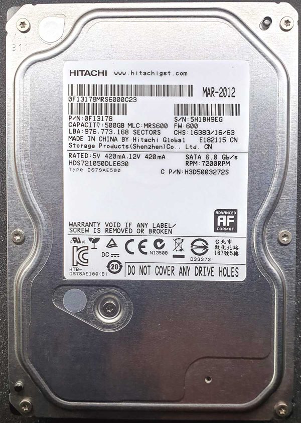 Hitachi HDS721050DLE630 MRS600 MAR-2012