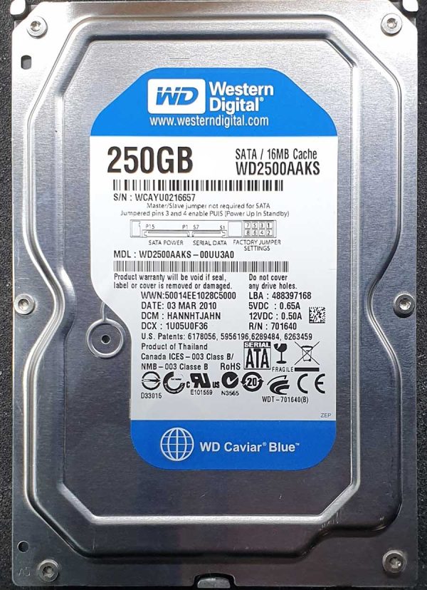 WD 2500AAKS-00UU3A0 xxxTJxxx 03-MAR-2010