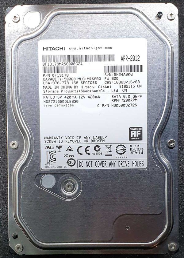 Hitachi HDS721050DLE630 MRS600 APR-2012