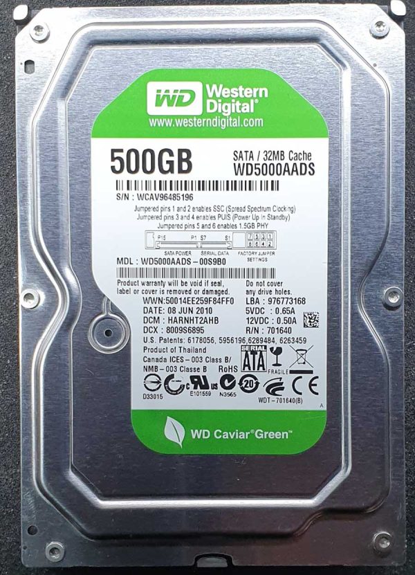 WD 5000AADS-00S9B0 xxxT2xxx 08-JUN-2010