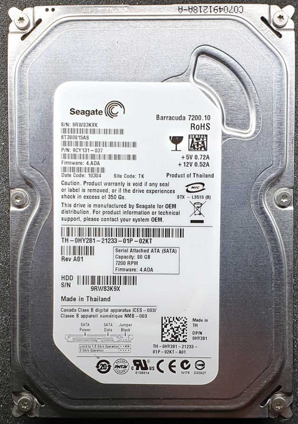 Seagate ST380815AS 9RWxxx 24-JAN-2010