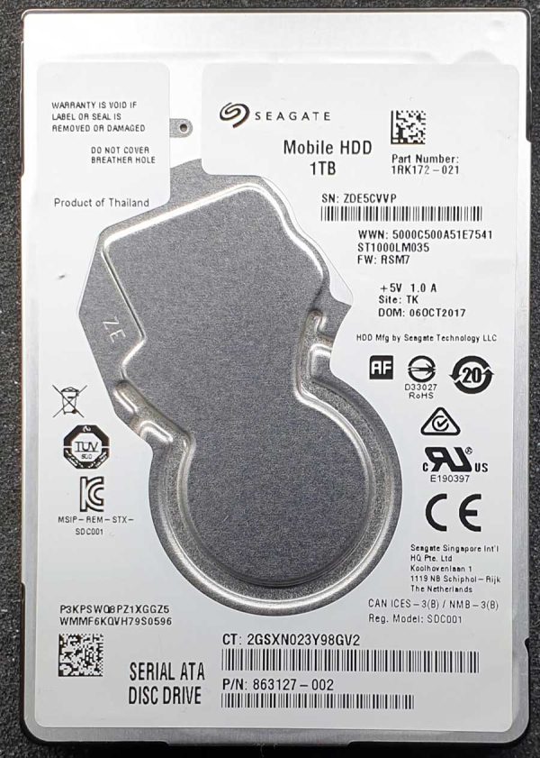 Seagate ST1000LM035-1RK172 ZDExxx 06-OCT-2017
