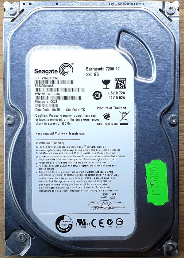 Seagate ST3320418AS 9VMxxx 31-MAY-2010