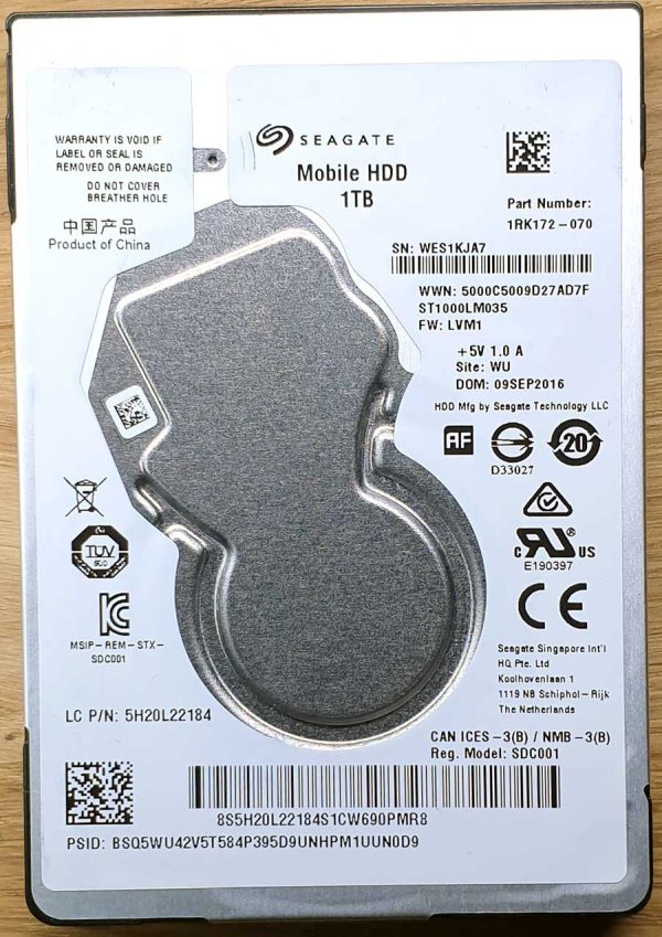Seagate ST1000LM035-1RK172 WESxxx 09-SEP-2016