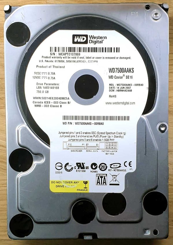 WD 7500AAKS-00RBA0 xxxA2xxx 14-JUN-2007