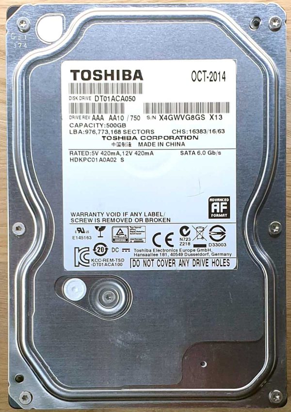 Toshiba DT01ACA050 HDKPC01A0A02 OCT-2014