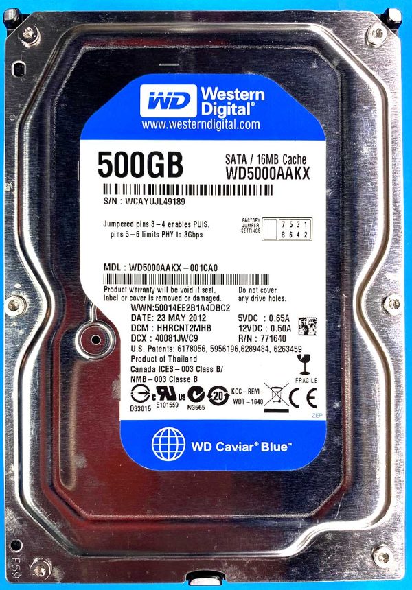 WD 5000AAKX-001CA0 xxxT2xxx 23-MAY-2012