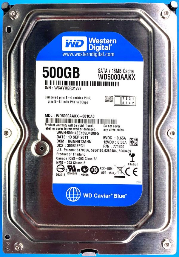 WD 5000AAKX-001CA0 xxxT2xxx 23-MAY-2012