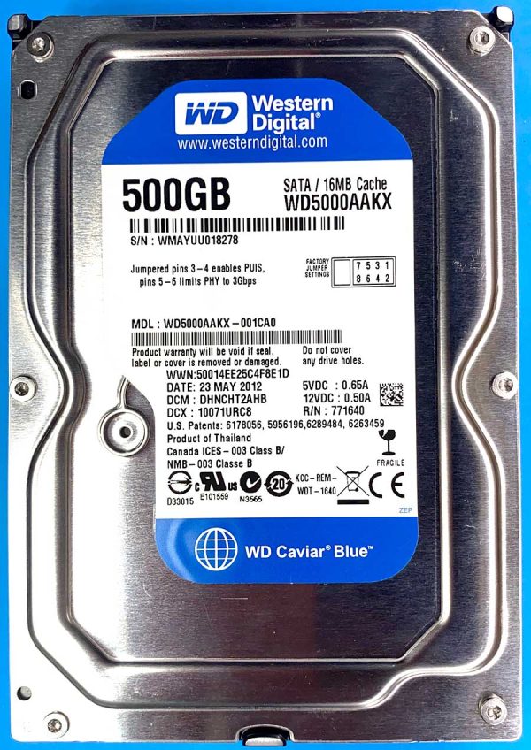 WD 5000AAKX-001CA0 xxxT2xxx 23-MAY-2012