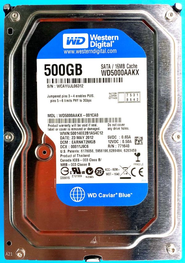 WD 5000AAKX-001CA0 xxxT2xxx 23-MAY-2012