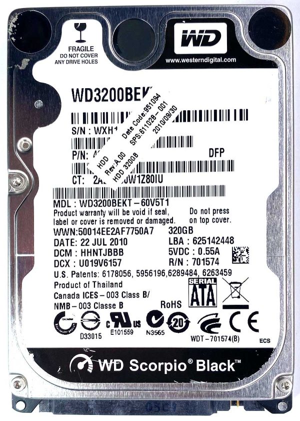 WD 3200BEKT-60V5T1 xxxTJxxx 22-JUL-2010
