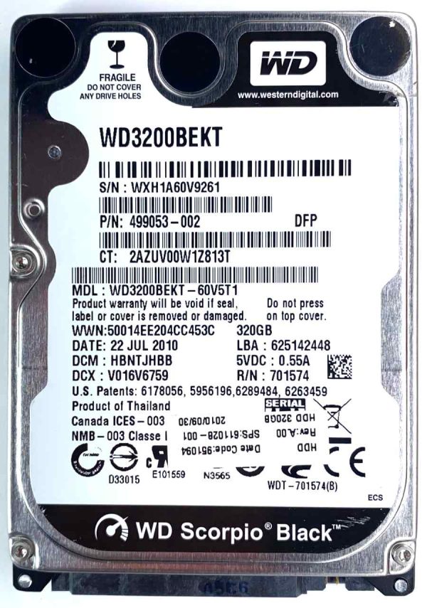 WD 3200BEKT-60V5T1 xxxTJxxx 22-JUL-2010