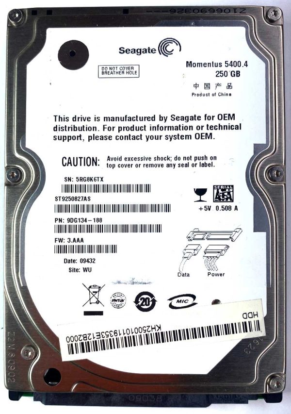 Seagate ST9250827AS 5RGxxx 26-APR-2009