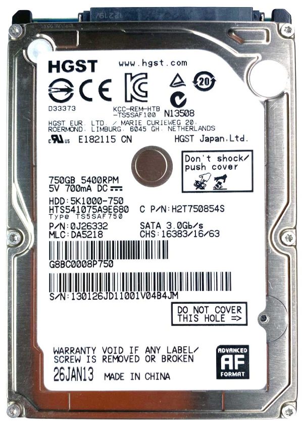 HGST HTS541075A9E680 26-JAN-2013